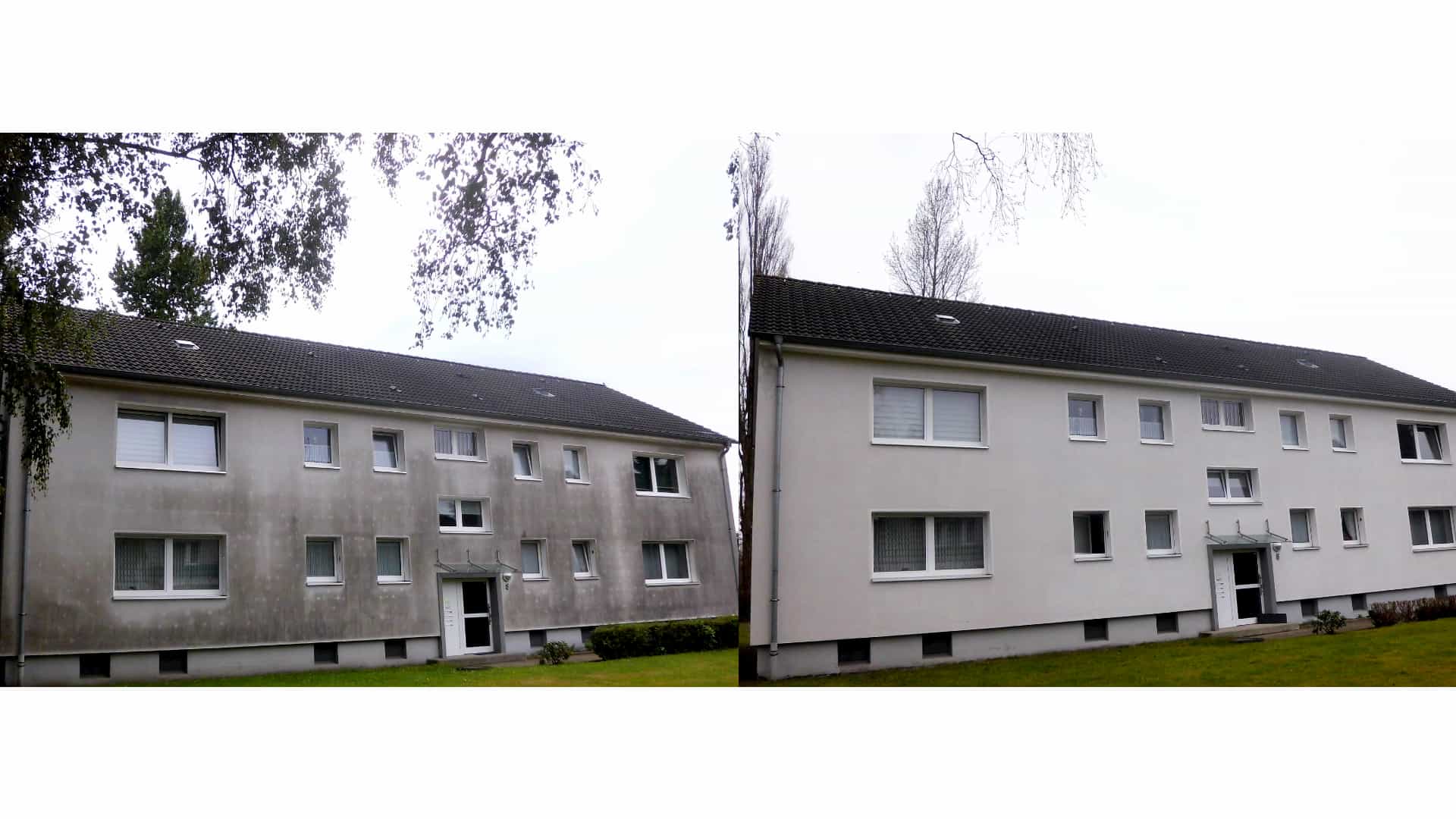 Fassadenreinigung - Vorher / Nachher Vergleich eines Hauses